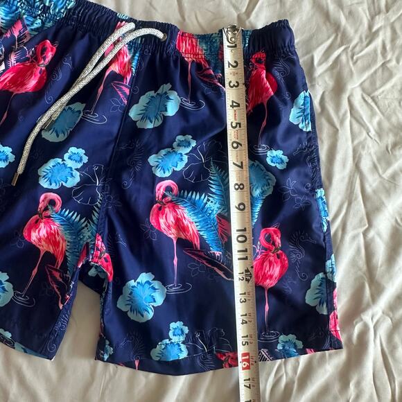 Vintage Summer Navy/Flamingo Print Swim Trunks- L - Picture 7 of 9